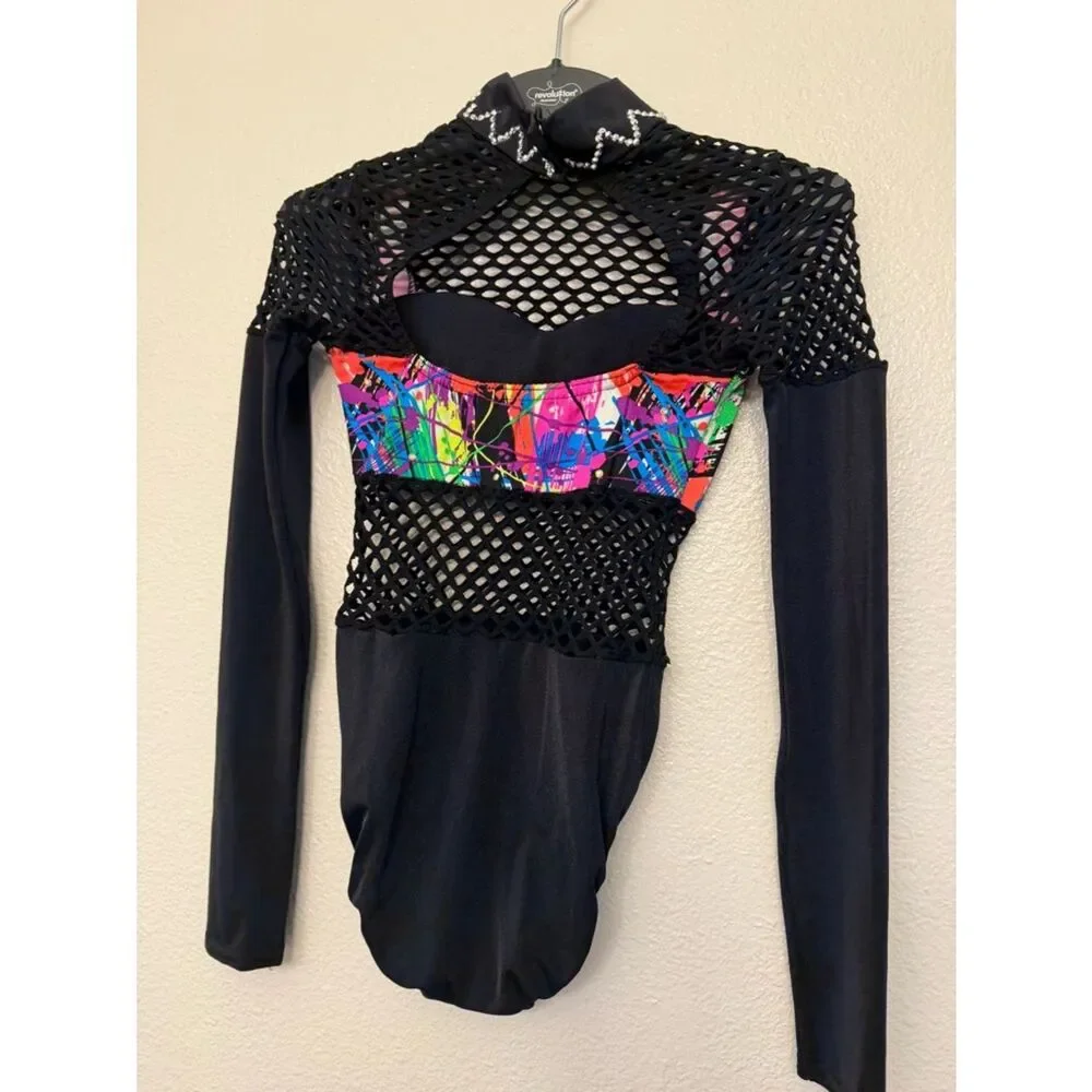 Kelle dance neon Y2K acro contemporary costume leotard fishnet 5304 MC 10/12